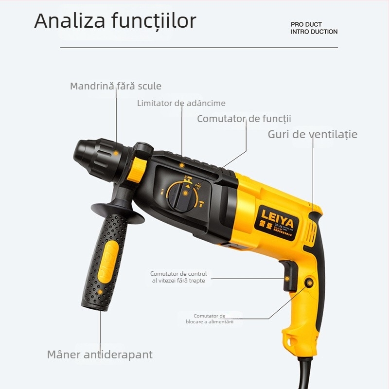 Ria 28-06 Ciocan rotopercutor ușor, multifuncțional cu trei moduri, putere înaltă, mâner rotund, model A2860