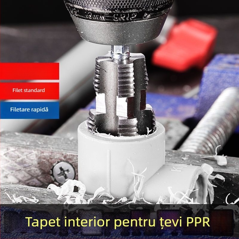 Unealtă universală pentru filetare internă a țevilor PPR, pentru bormașină, compatibilă cu țevile de 1/2 și 3/4 inch