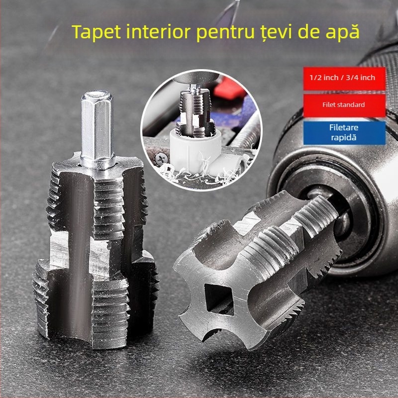 Unealtă universală pentru filetare internă a țevilor PPR, pentru bormașină, compatibilă cu țevile de 1/2 și 3/4 inch