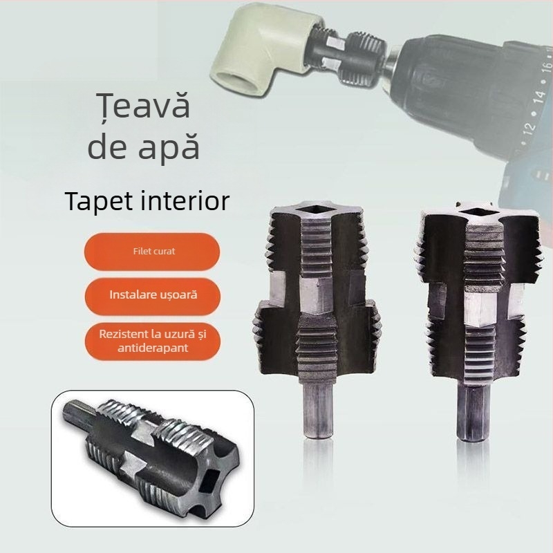 Unealtă universală pentru filetare internă a țevilor PPR, pentru bormașină, compatibilă cu țevile de 1/2 și 3/4 inch