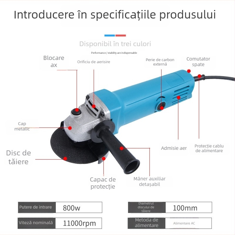 Modelul 100: polizor unghiular electric cu polisare și șlefuire, unealtă industrială de tăiere și șlefuire