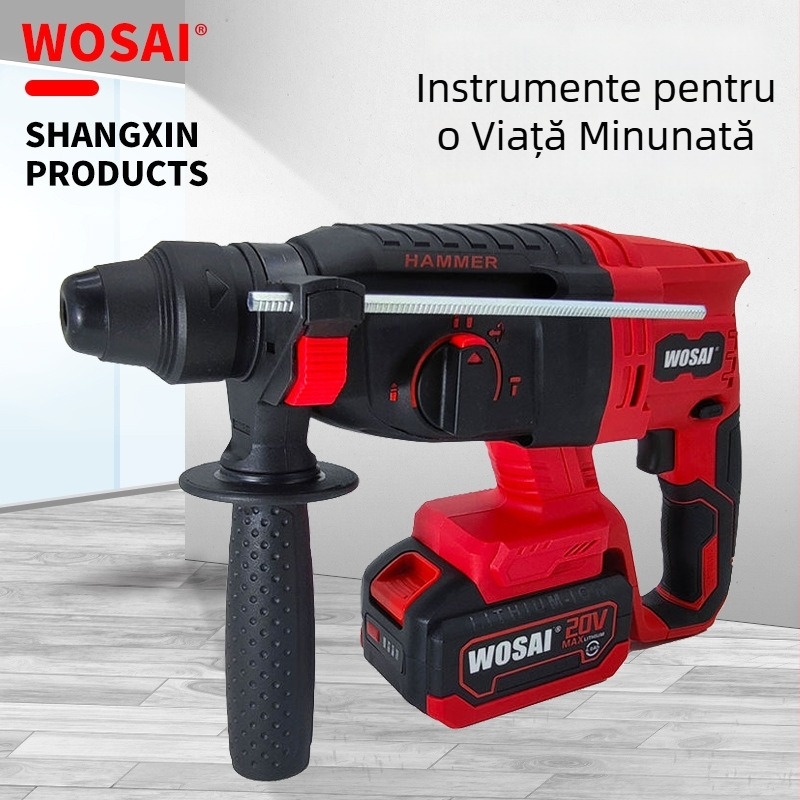 Burghiu cu ciocan industrial fără perii, ușor, reîncărcabil, multifuncțional 2 în 1, cu baterie litiu de înaltă putere