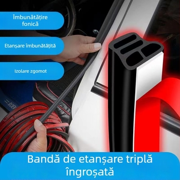 Yanfei bandă de etanșare auto cu trei straturi, în formă de L, pentru zonele dintre uși, reducere zgomot, etanșare capotă și portbagaj, universală pentru întreg vehiculul