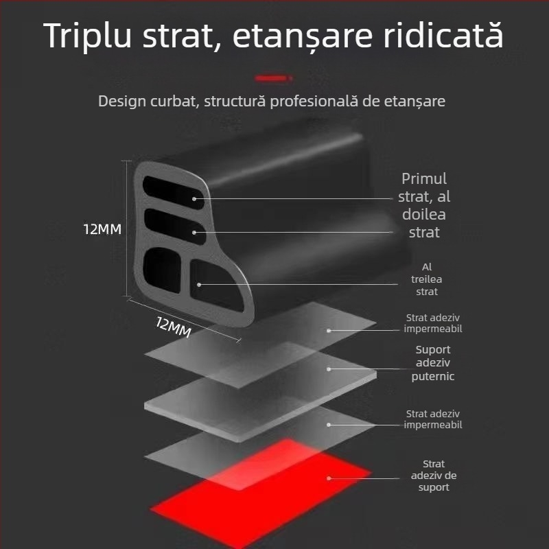 Yanfei bandă de etanșare auto cu trei straturi, în formă de L, pentru zonele dintre uși, reducere zgomot, etanșare capotă și portbagaj, universală pentru întreg vehiculul
