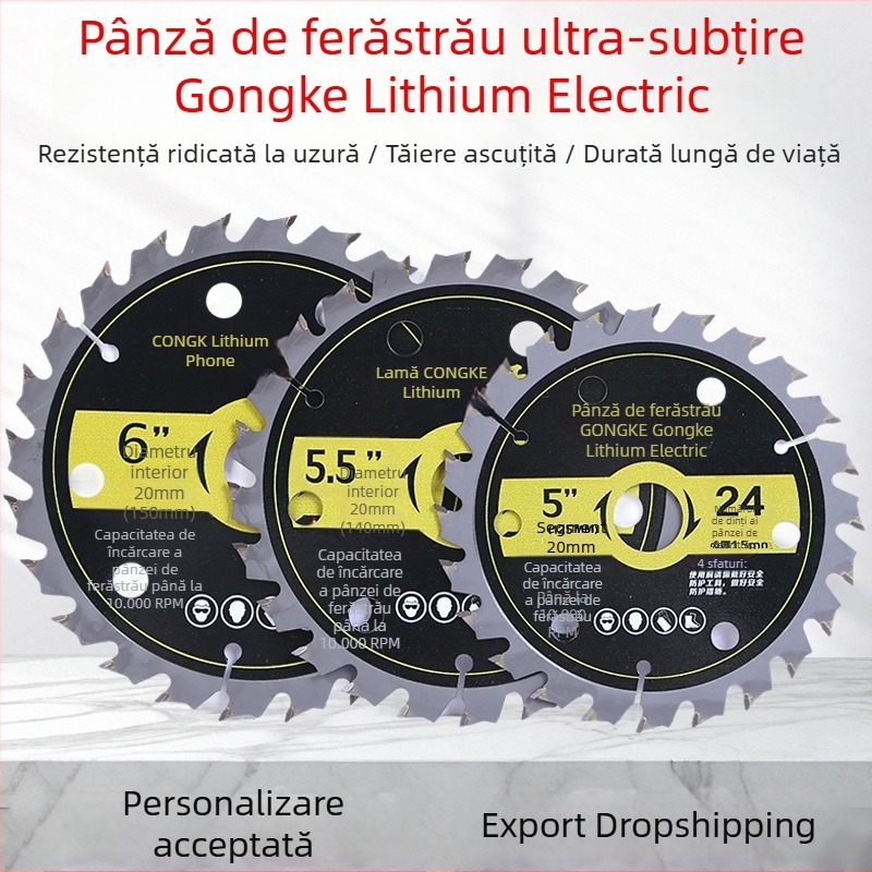 Lama ultraușoară cu baterie litiu pentru prelucrarea lemnului, pentru fierastrau unghiular fără fir, diametre 5, 5,5 și 6 inci