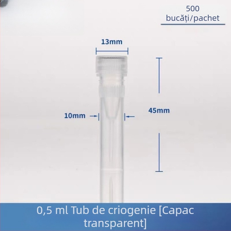 Tub plastic pentru congelare, de unică folosință, cu capac și scară, capac filet, tub de congelare etanș, 0,5 ml