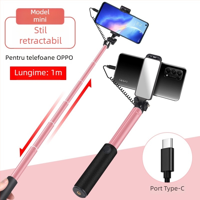Bețișor pentru selfie cu control prin cablu, extins, a treia generație, din aliaj de aluminiu, mâner, pliabil, universal pentru streaming live și fotografie