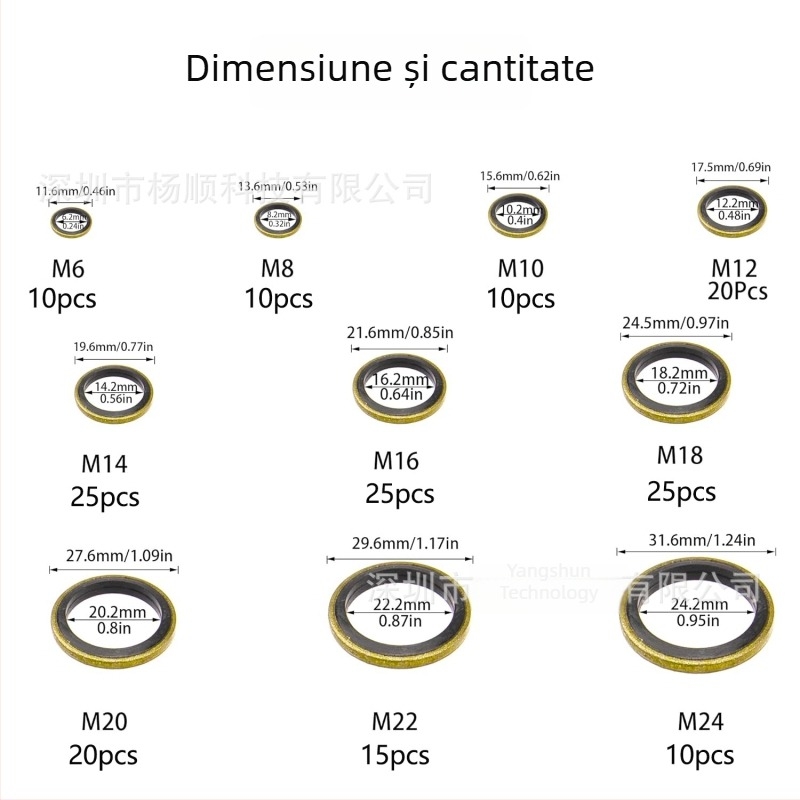 Set de 170 etanșări din cauciuc pentru ulei și garnituri pentru conducte de înaltă presiune, dimensiuni M6–M24