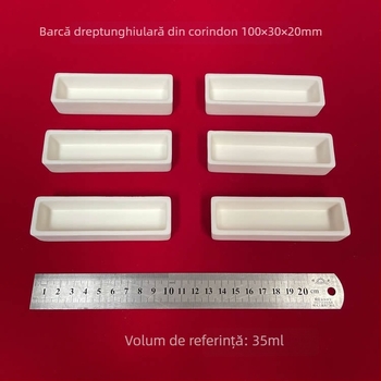 Vas dreptunghiular din alumina, marcă Xingyi, capacitate 35 ml, dimensiuni 100 × 30 × 20 mm, cu capac