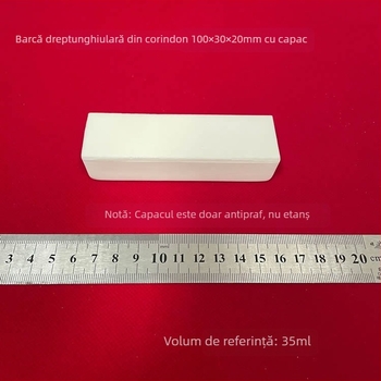 Vas dreptunghiular din alumina, marcă Xingyi, capacitate 35 ml, dimensiuni 100 × 30 × 20 mm, cu capac