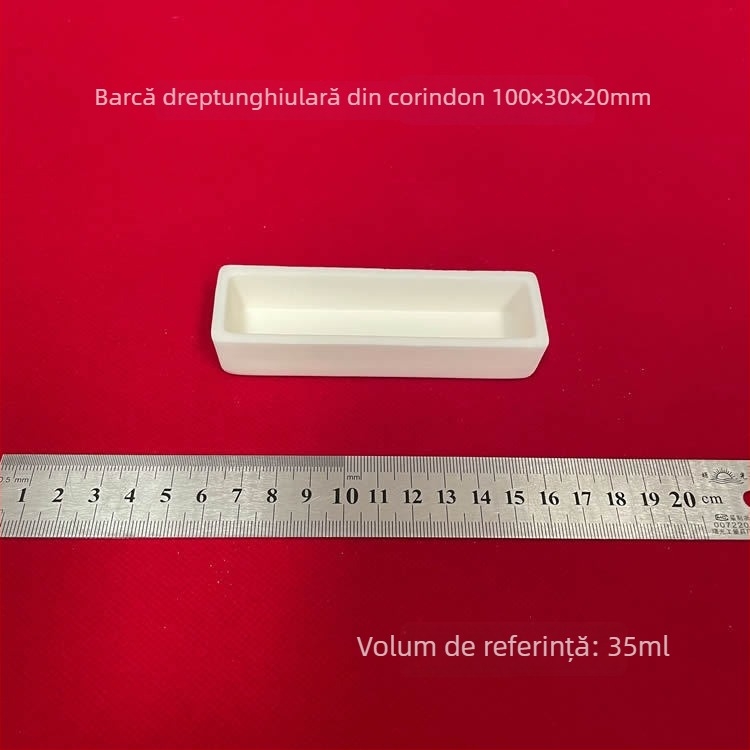 Vas dreptunghiular din alumina, marcă Xingyi, capacitate 35 ml, dimensiuni 100 × 30 × 20 mm, cu capac