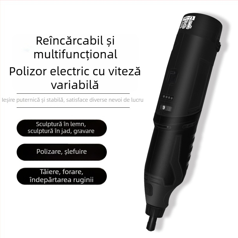 Burghiu electric mini 12V, cu baterie reîncărcabilă, reglaj de viteză pentru gravare și polizare, unealtă manuală portabilă multifuncțională