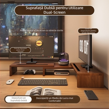 Suport rotativ telescopic pentru calculator, cu ridicare, pentru două monitoare, colț de birou și suport pentru laptop