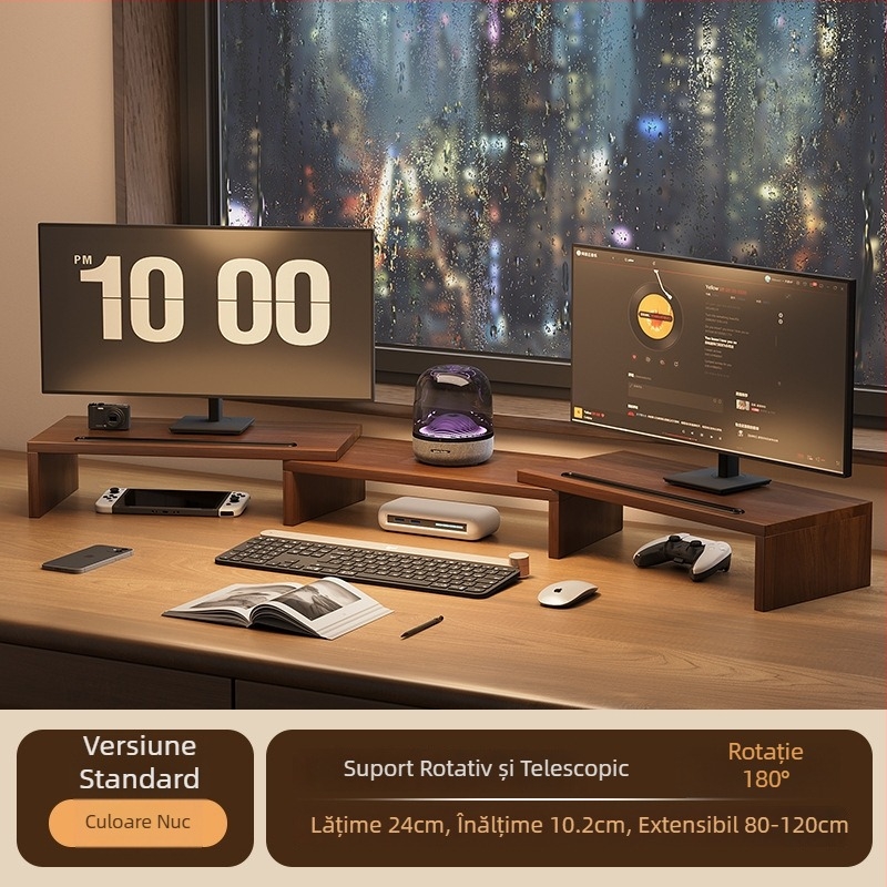 Suport rotativ telescopic pentru calculator, cu ridicare, pentru două monitoare, colț de birou și suport pentru laptop