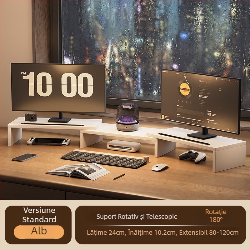 Suport rotativ telescopic pentru calculator, cu ridicare, pentru două monitoare, colț de birou și suport pentru laptop