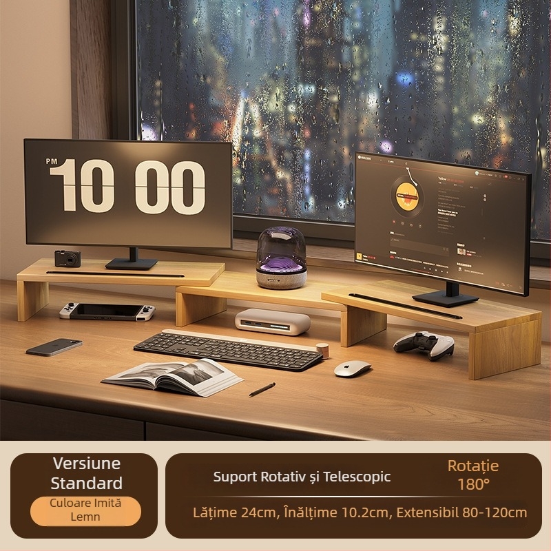 Suport rotativ telescopic pentru calculator, cu ridicare, pentru două monitoare, colț de birou și suport pentru laptop