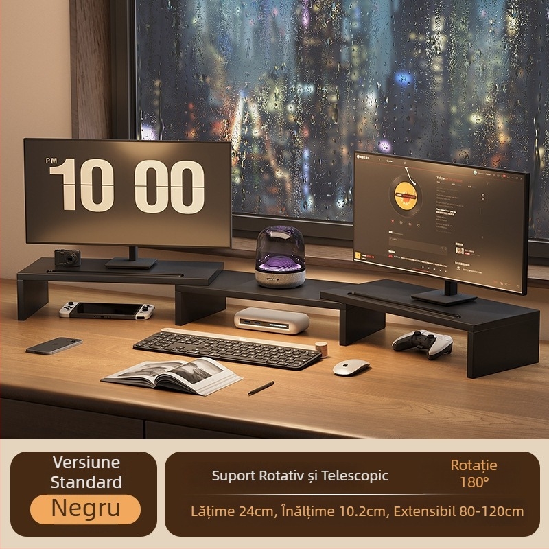 Suport rotativ telescopic pentru calculator, cu ridicare, pentru două monitoare, colț de birou și suport pentru laptop