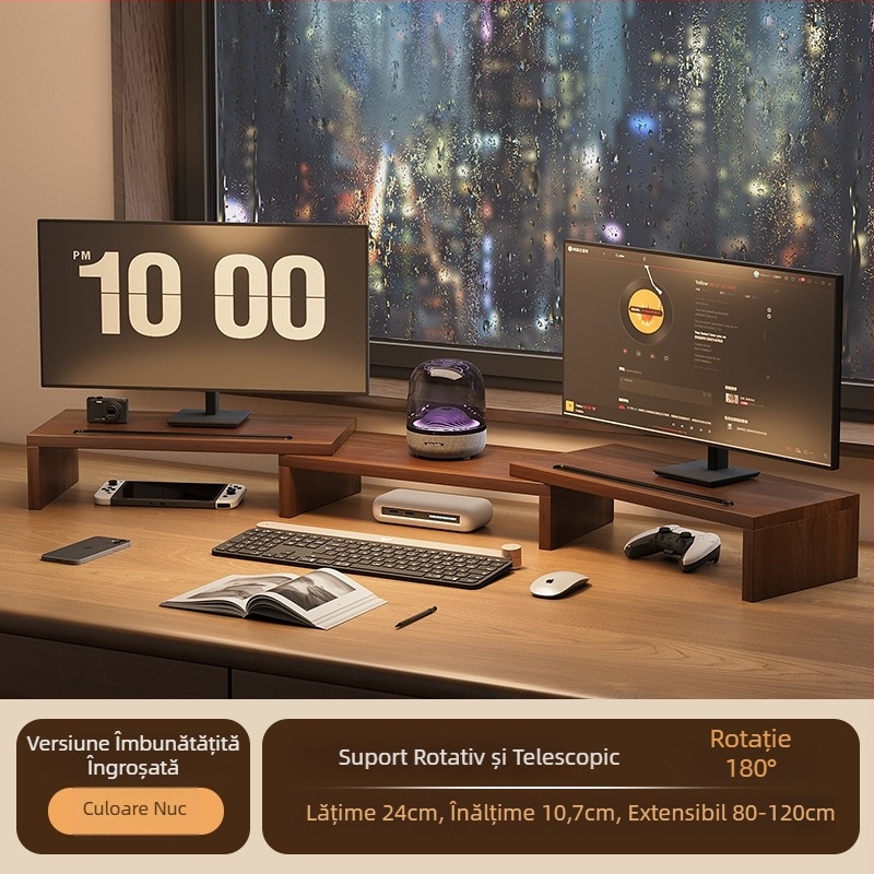 Suport rotativ telescopic pentru calculator, cu ridicare, pentru două monitoare, colț de birou și suport pentru laptop