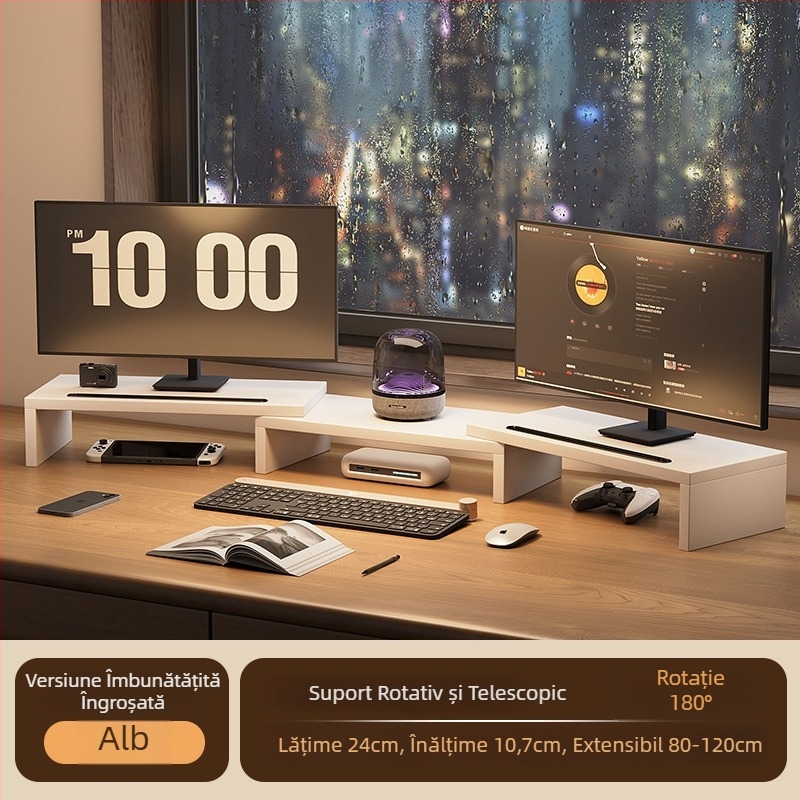 Suport rotativ telescopic pentru calculator, cu ridicare, pentru două monitoare, colț de birou și suport pentru laptop