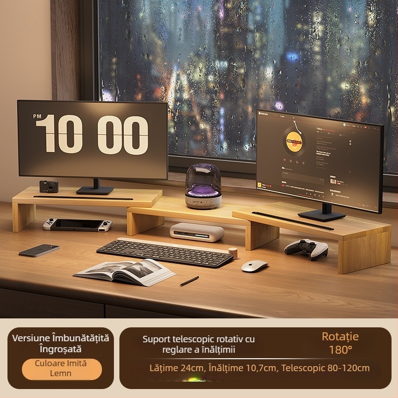 Suport rotativ telescopic pentru calculator, cu ridicare, pentru două monitoare, colț de birou și suport pentru laptop