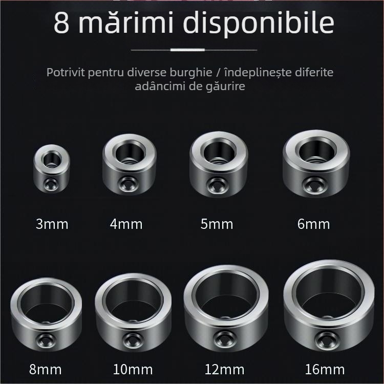 Inel de poziționare pentru burghiu de 3-16 mm, cu inel limitator și inel de fixare pentru axa optic