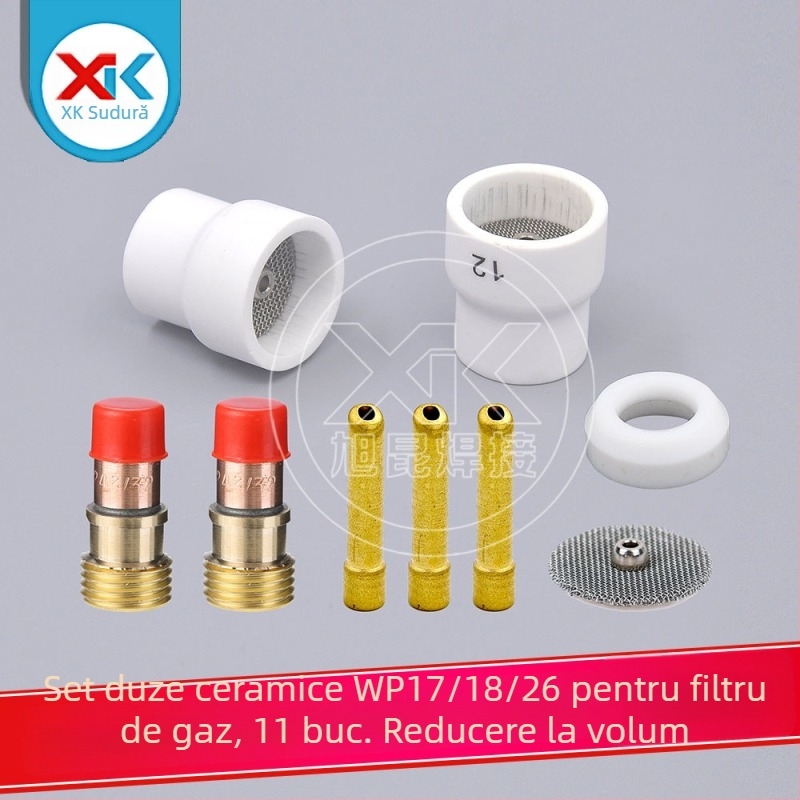 Kit TIG de sudură de 11 buc WP17/18/26 pentru arc cu gaz, cu ecran de gaz și duză din porțelan – consumabile