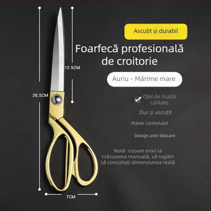Foarfece croitor din oțel inoxidabil placat cu aur pentru țesături și cusut