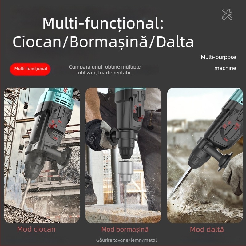 Boda ciocan rotopercutor pentru uz casnic, 3 în 1 pentru beton, clasă ușoară industrială