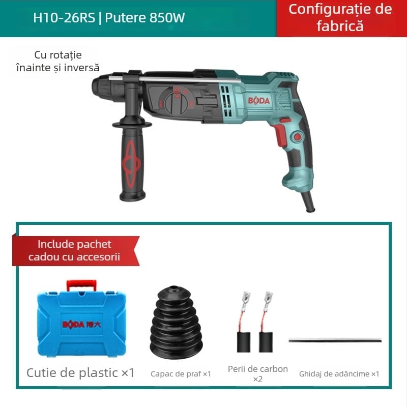 Boda ciocan rotopercutor pentru uz casnic, 3 în 1 pentru beton, clasă ușoară industrială