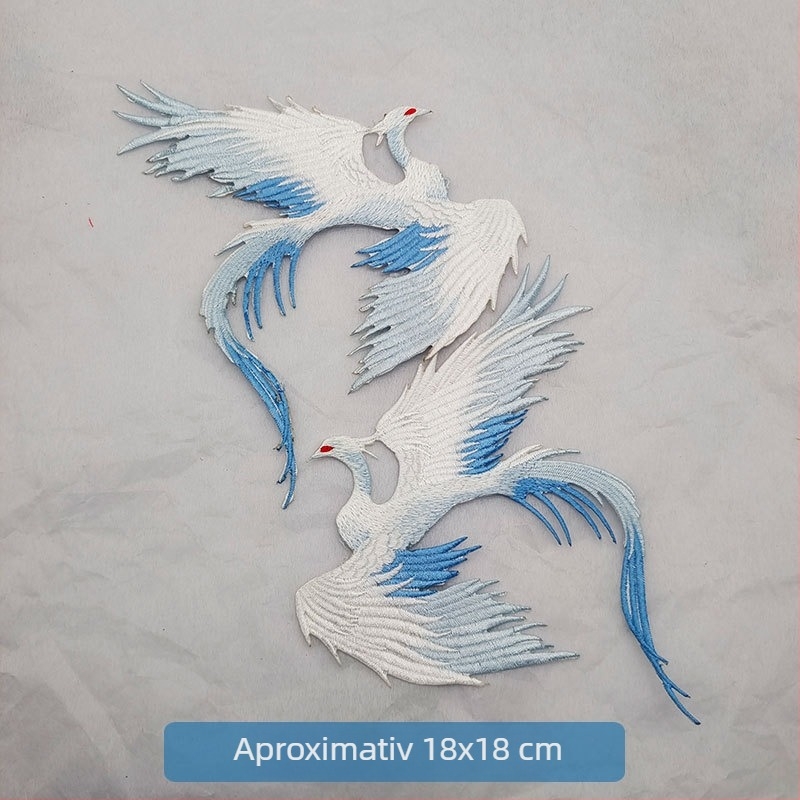 Pereche de aplicații brodate în stil antic Hanfu pentru costume de scenă, cu broderie de fenix