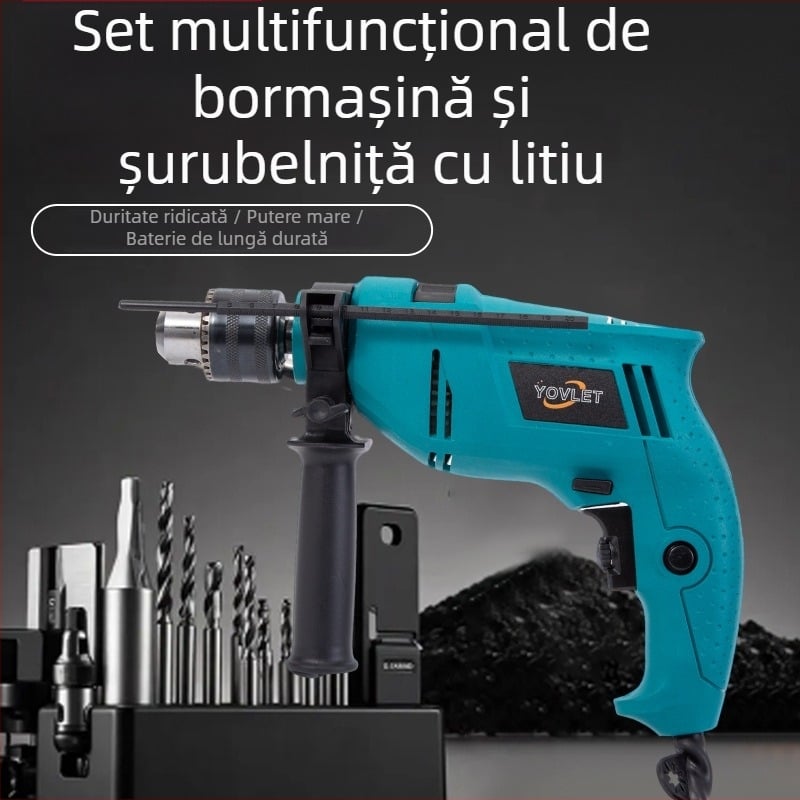 Set de bormașine cu impact și bormașină tip pistol — dual-use, viteză variabilă, înainte/înapoi, ciocan pentru găuri în pereți, bormașină de mână