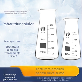 Becher triunghiular universal, 125/250/500 ml, transparent, cu gradații, gură conică
