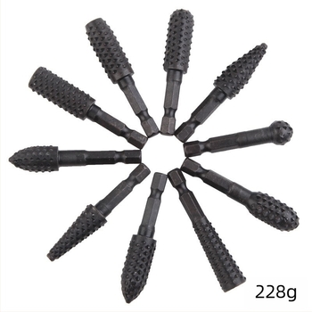Set de 5 bucăți fișiere rotative pentru lemn cu dinți de lup; set de 10 bucăți fișiere rotative pentru șlefuirea lemnului, cu mâner hexagonal și capete de șlefuit electrice