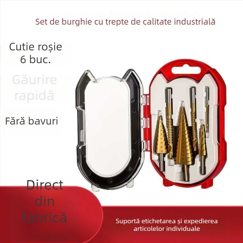 Set de burghie cu formă pagodă, cu acoperire titan, pentru tâmplărie, cutie roșie, deschidere de găuri cu eficiență înaltă
