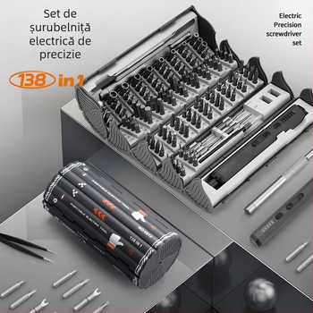 Set de 127 piese pentru demontare și reparații, șurubelniță electrică de precizie multifuncțională, set în stil carte