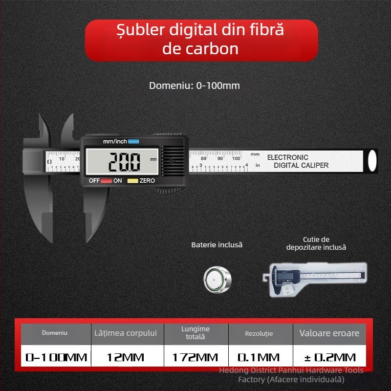 Caliper digital de înaltă precizie pentru măsurarea bijuteriilor și a pietrelor prețioase, caliper din fibră de carbon cu 150 citiri exacte