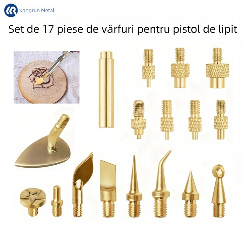 Set de 17 vârfuri pentru fierul de lipit, model 908936, pentru pirografie, gravură pe lemn și dovleci