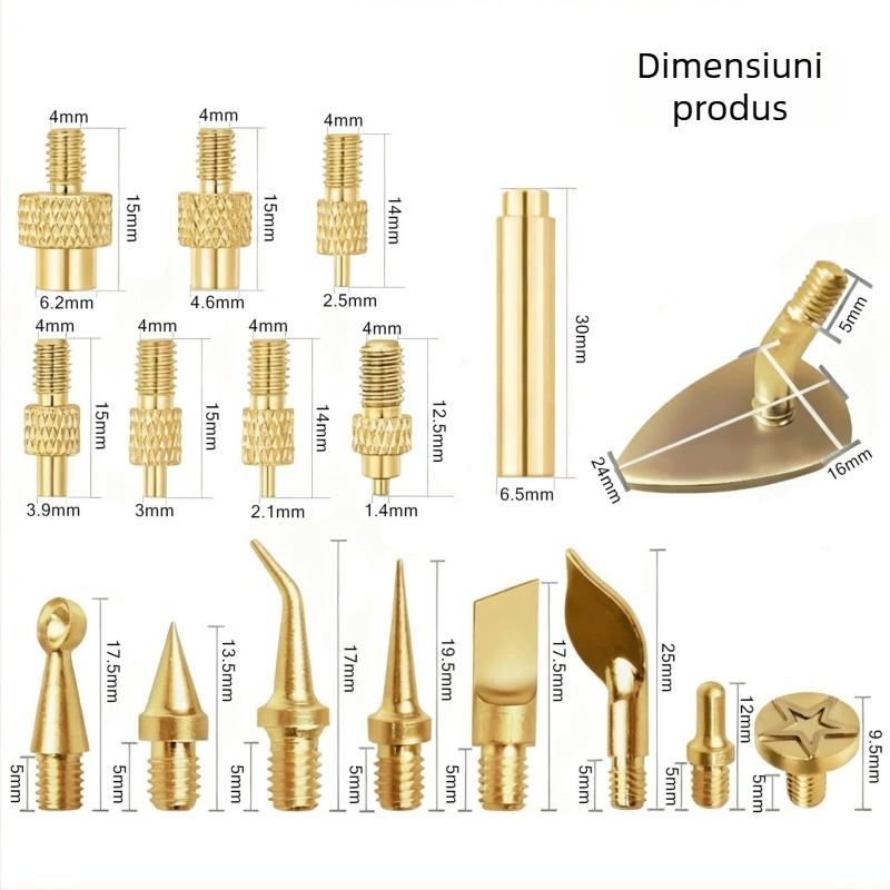 Set de 17 vârfuri pentru fierul de lipit, model 908936, pentru pirografie, gravură pe lemn și dovleci
