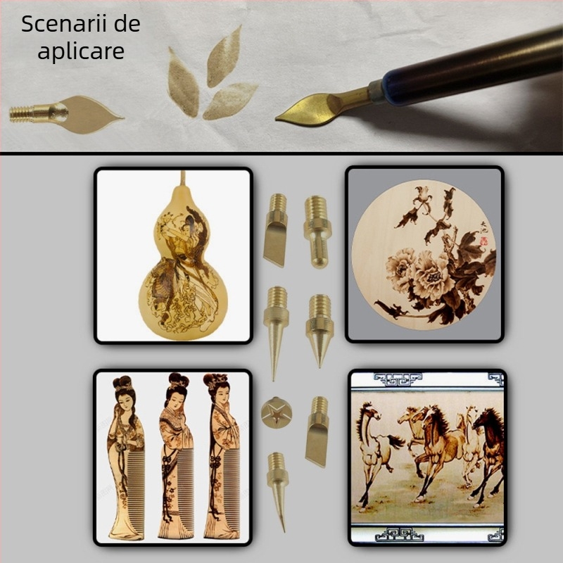 Set de 17 vârfuri pentru fierul de lipit, model 908936, pentru pirografie, gravură pe lemn și dovleci