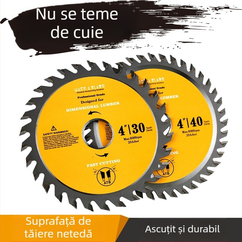 Discul circular pentru lemn, dinți din carburi, pentru polizor unghiular, fără praf