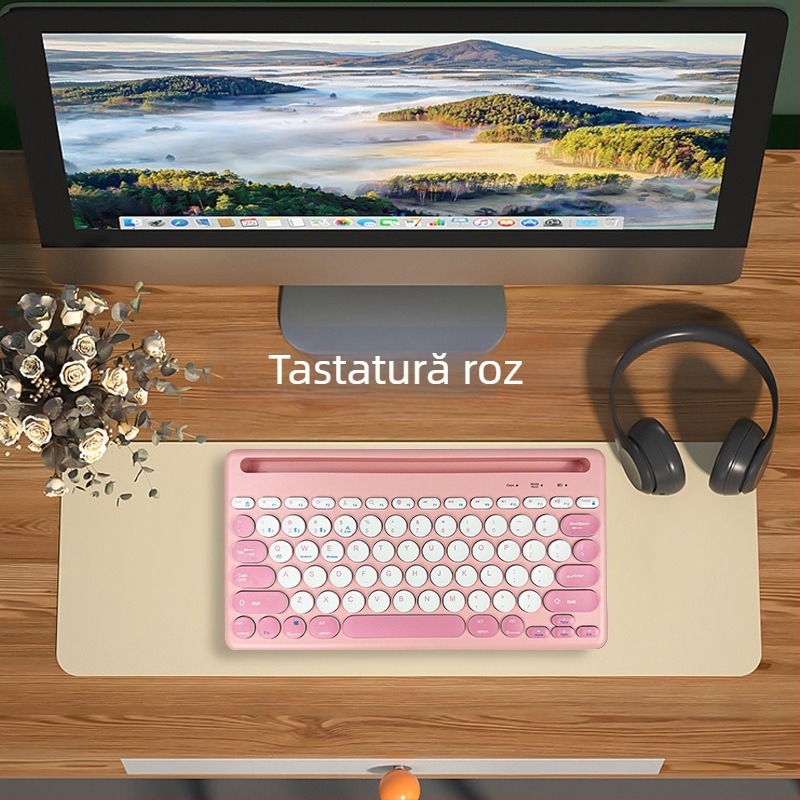 Set de tastatură Bluetooth wireless cu design cu slot pentru carduri, conectivitate cu patru canale, compatibil cu tablete, laptopuri și telefoane, design elegant