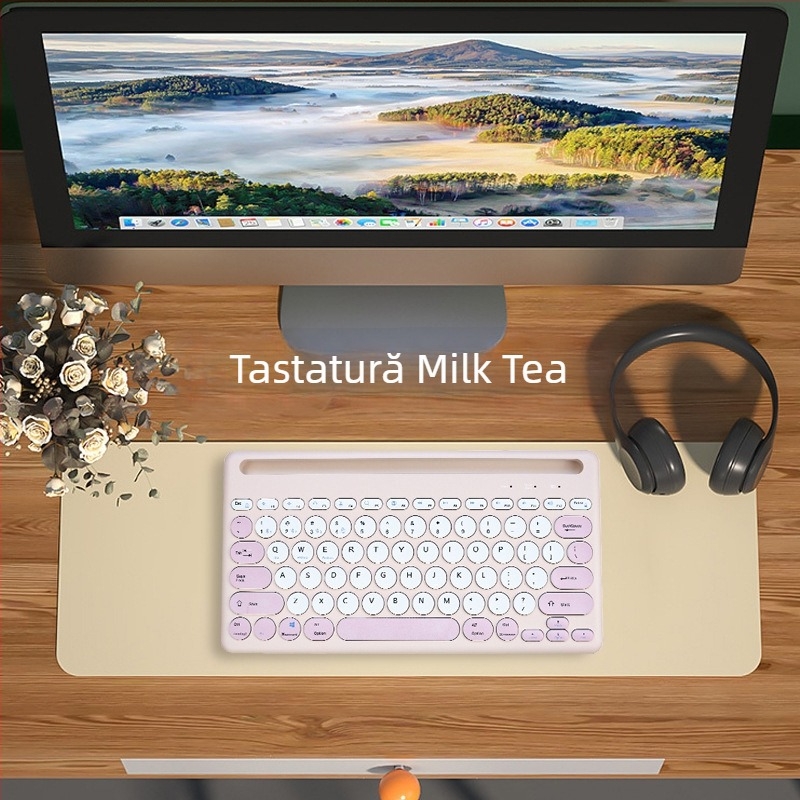 Set de tastatură Bluetooth wireless cu design cu slot pentru carduri, conectivitate cu patru canale, compatibil cu tablete, laptopuri și telefoane, design elegant