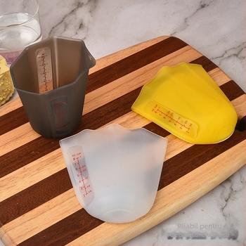 Pahar de măsurare din silicon alimentar, pentru coacere și lapte, 250 ml, scară dublă vizibilă, pliabil