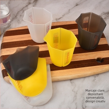 Pahar de măsurare din silicon alimentar, pentru coacere și lapte, 250 ml, scară dublă vizibilă, pliabil