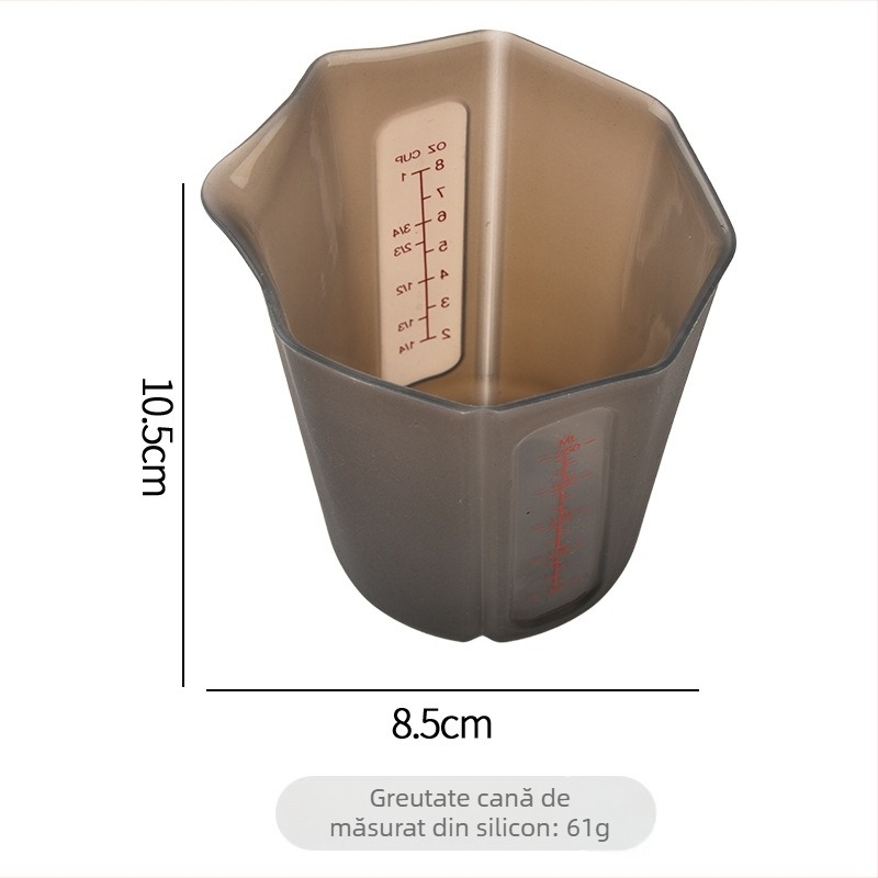 Pahar de măsurare din silicon alimentar, pentru coacere și lapte, 250 ml, scară dublă vizibilă, pliabil
