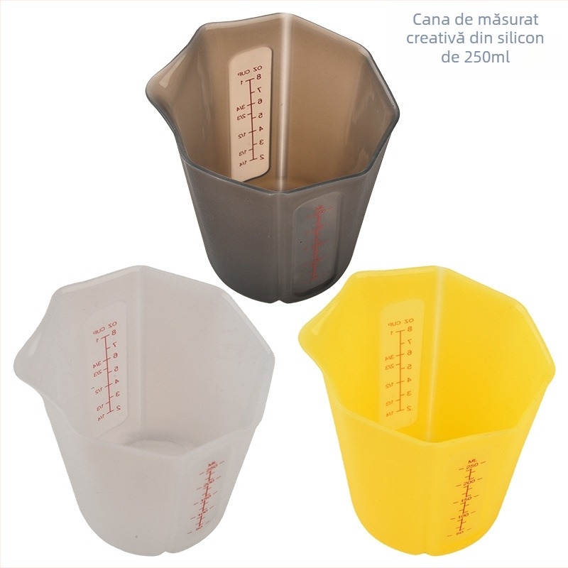 Pahar de măsurare din silicon alimentar, pentru coacere și lapte, 250 ml, scară dublă vizibilă, pliabil