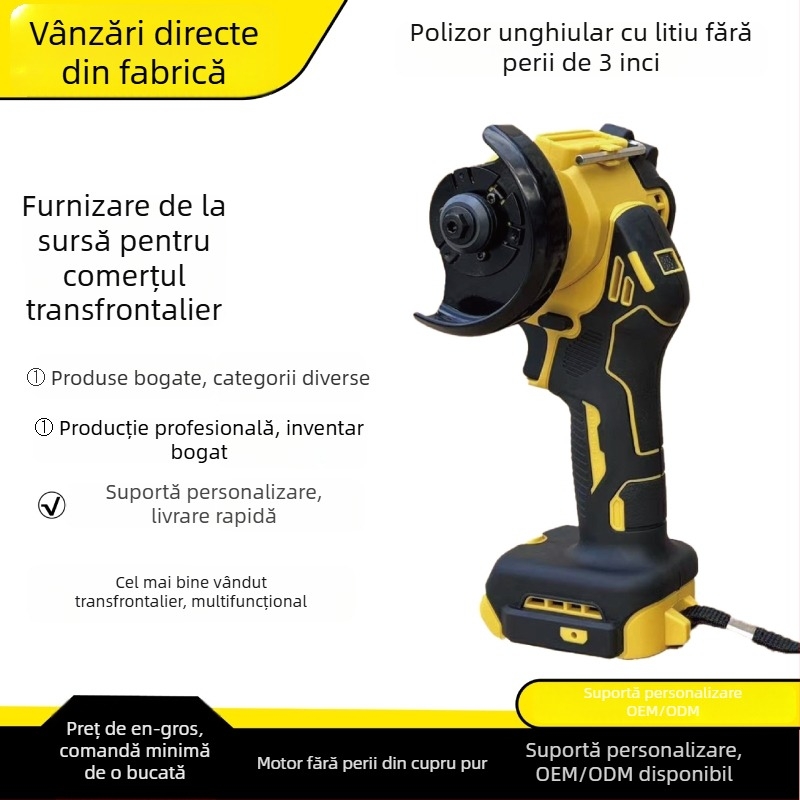 Poliză unghiulară fără peri, portabilă, cu baterie litiu, 3 inch