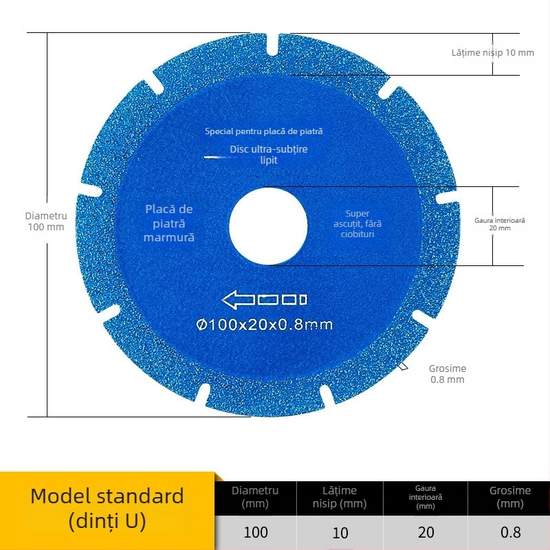 Disc de tăiere compozit, cu eficiență înaltă, pentru plăci din rocă și plăci ceramice, tăiere uscată — pentru poliză unghiulară, durabil, protecția marginilor