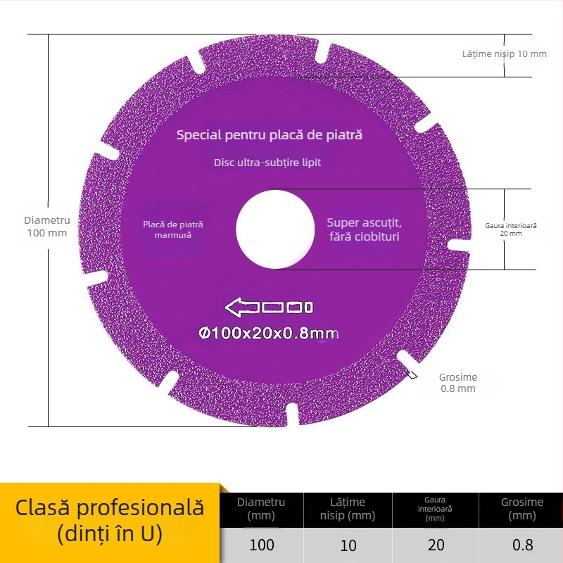 Disc de tăiere compozit, cu eficiență înaltă, pentru plăci din rocă și plăci ceramice, tăiere uscată — pentru poliză unghiulară, durabil, protecția marginilor