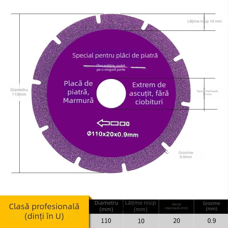 Disc de tăiere compozit, cu eficiență înaltă, pentru plăci din rocă și plăci ceramice, tăiere uscată — pentru poliză unghiulară, durabil, protecția marginilor